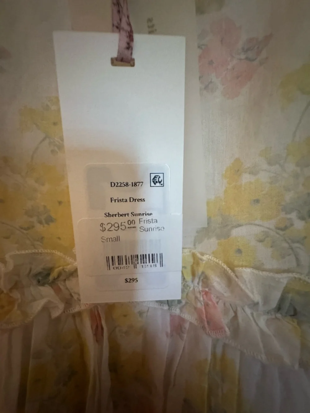 LoveShackFancy Floral Ruffle Mini Dress in Cream, Yellow, Pink - Picture 2 of 3